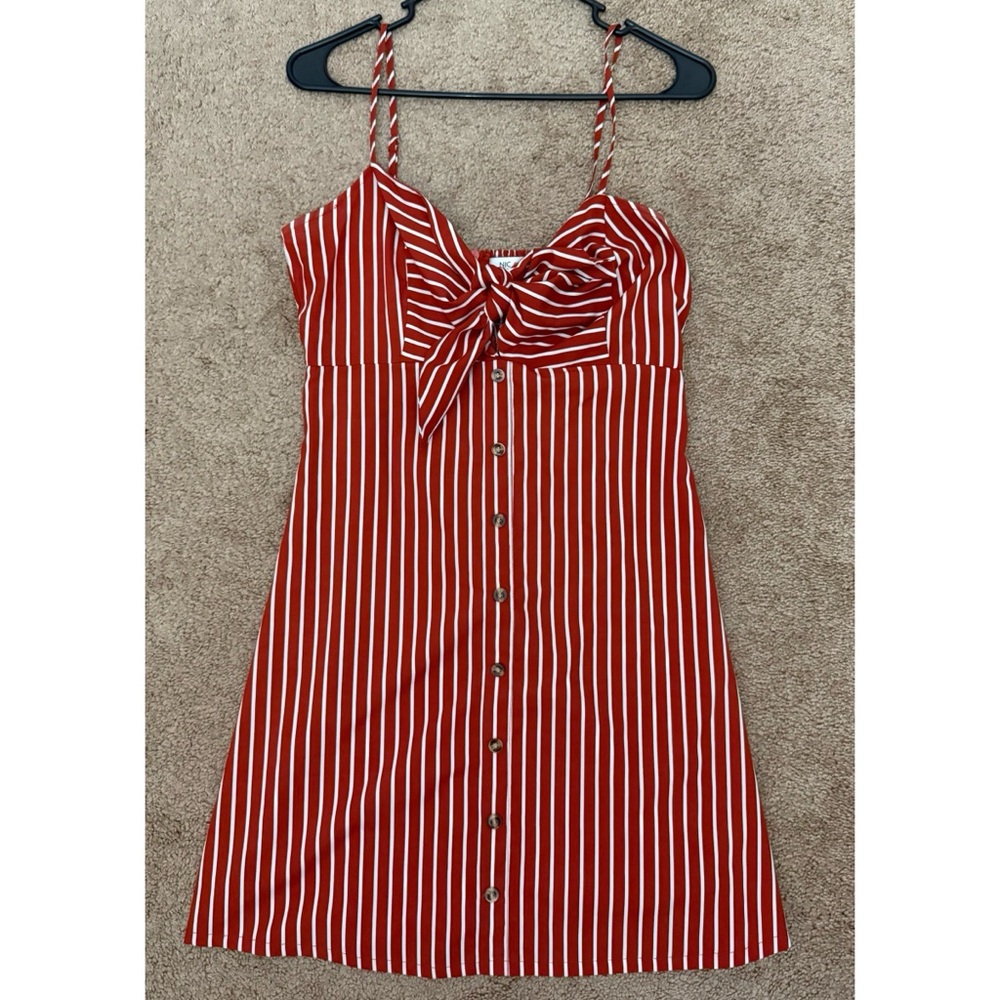 Red/Orange and White Striped Dress with Bow